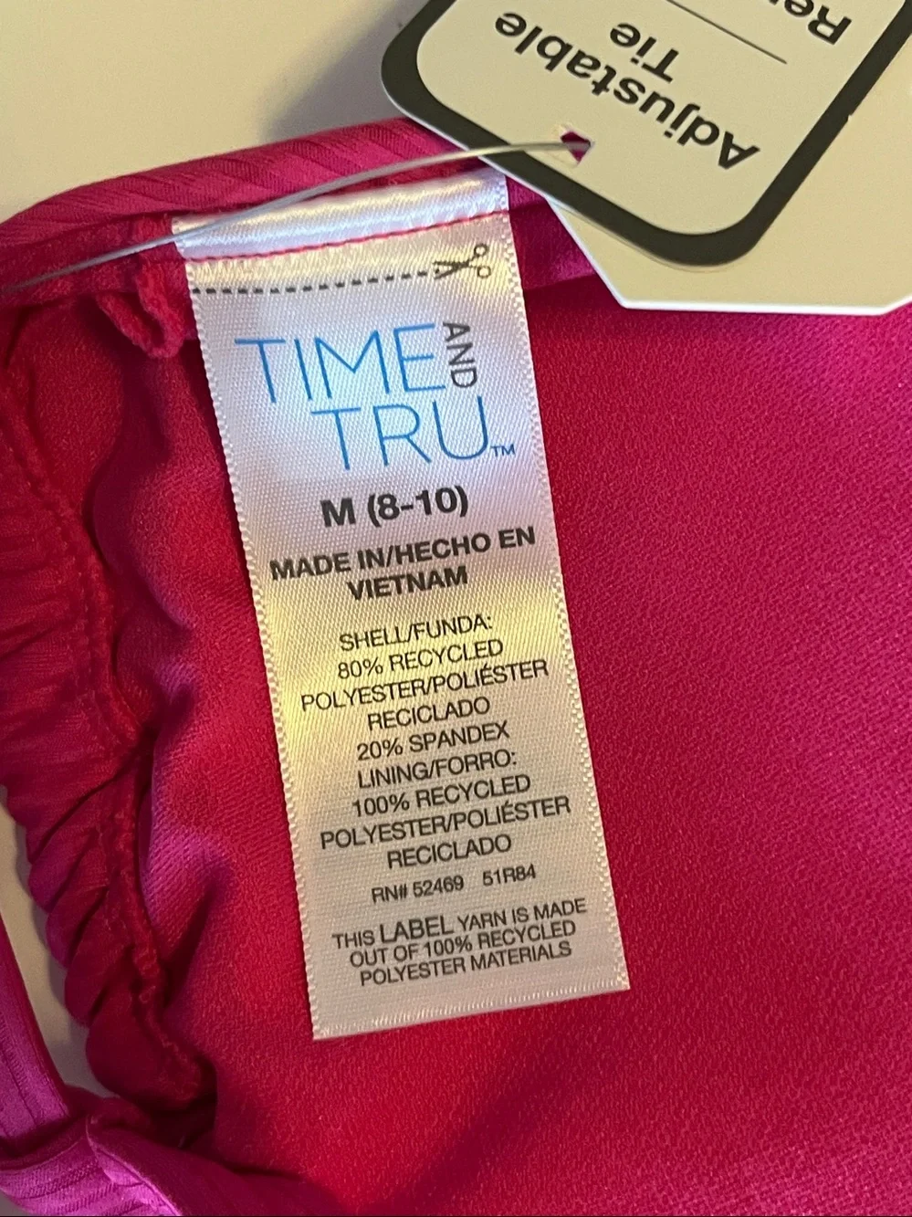 Time and Tru Women’s Ottoman Rib Triangle Bikini Top Size M (8-10) Fuchsia New